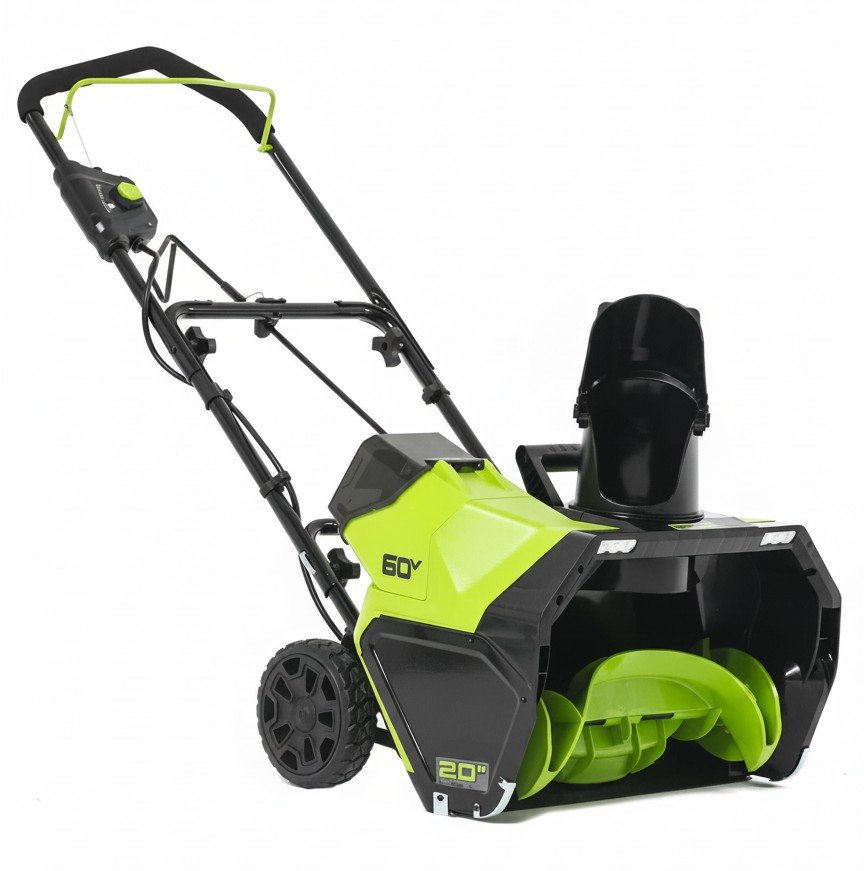 Greenworks GD60PST: бесщёточный снегоуборщик 60 В с фарами
