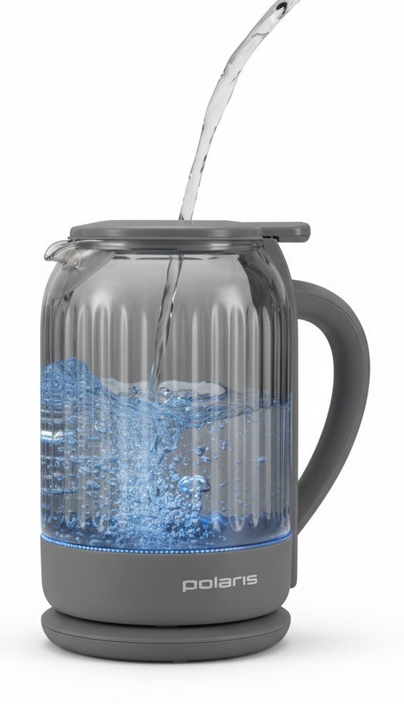 Polaris PWK 0701CGL Water Way Pro: тихий стеклянный чайник с подсветкой