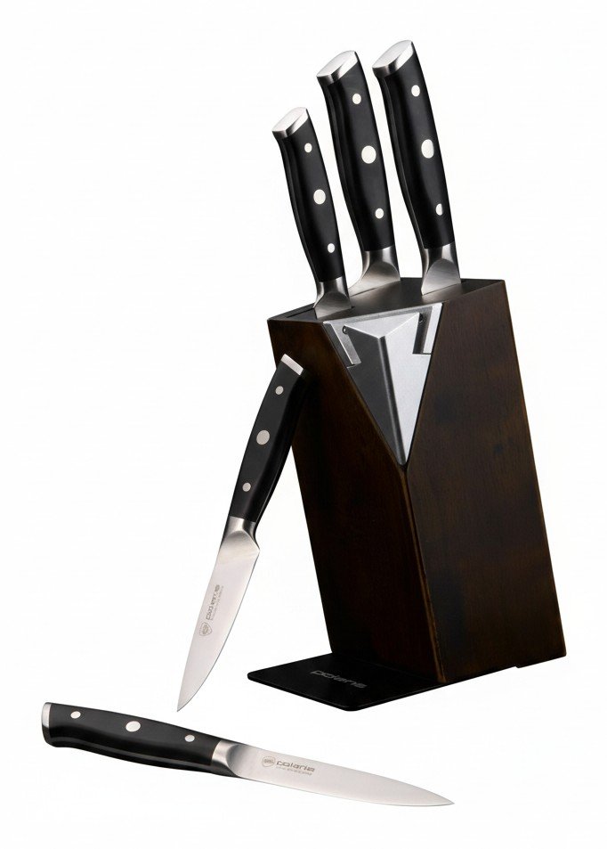 Polaris Cook Master-5SS: ножи на деревянной подставке со встроенной точилкой