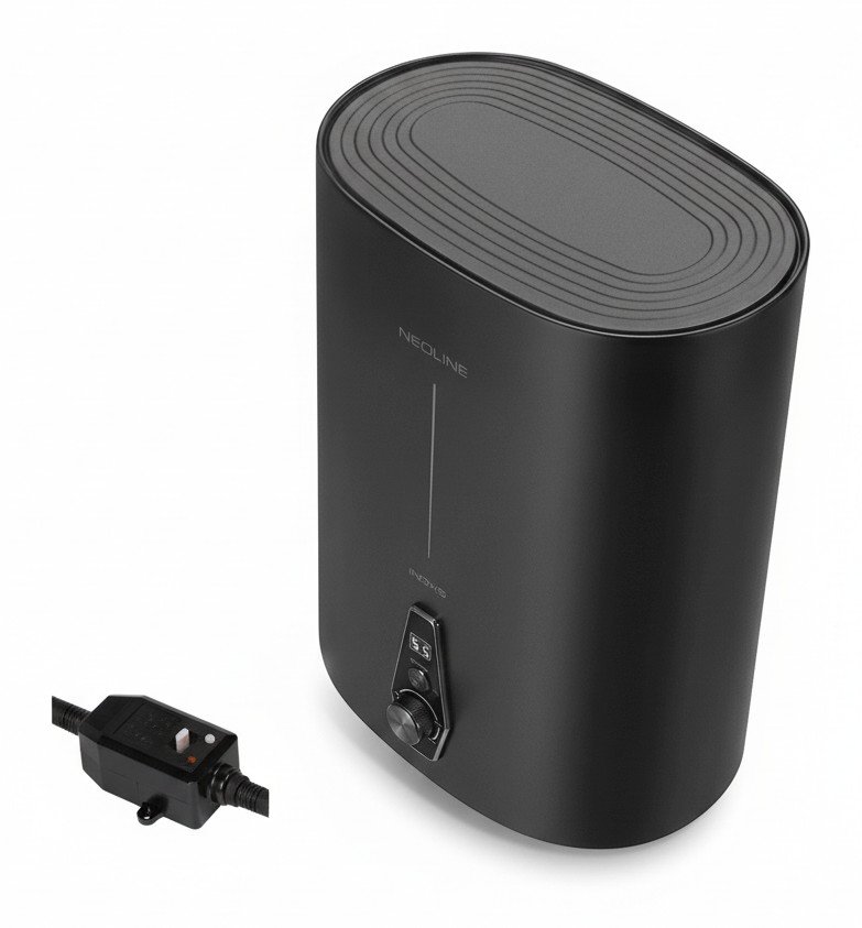 NEOLINE NWH 30 INOXIS Black: плоский чёрный бойлер с нержавеющим баком